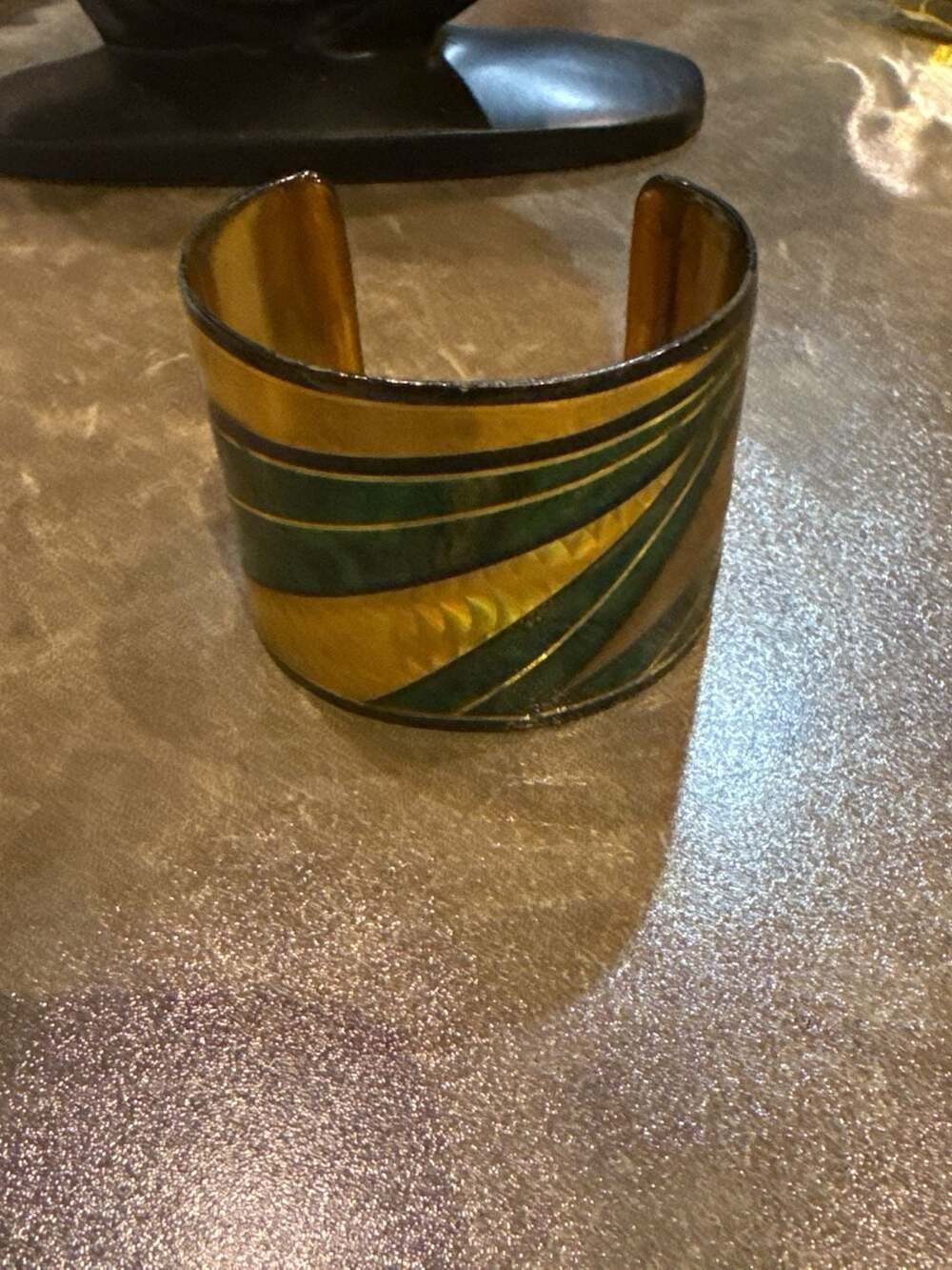 Vintage JOHN CRUTCHFIELD Metallic Art Graphics Black And Gold Cuff Bracelet 1996